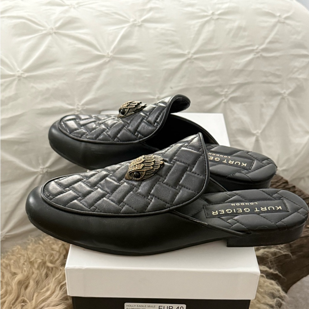 Kurt Geiger Black Quilted Mules with Interwoven Design